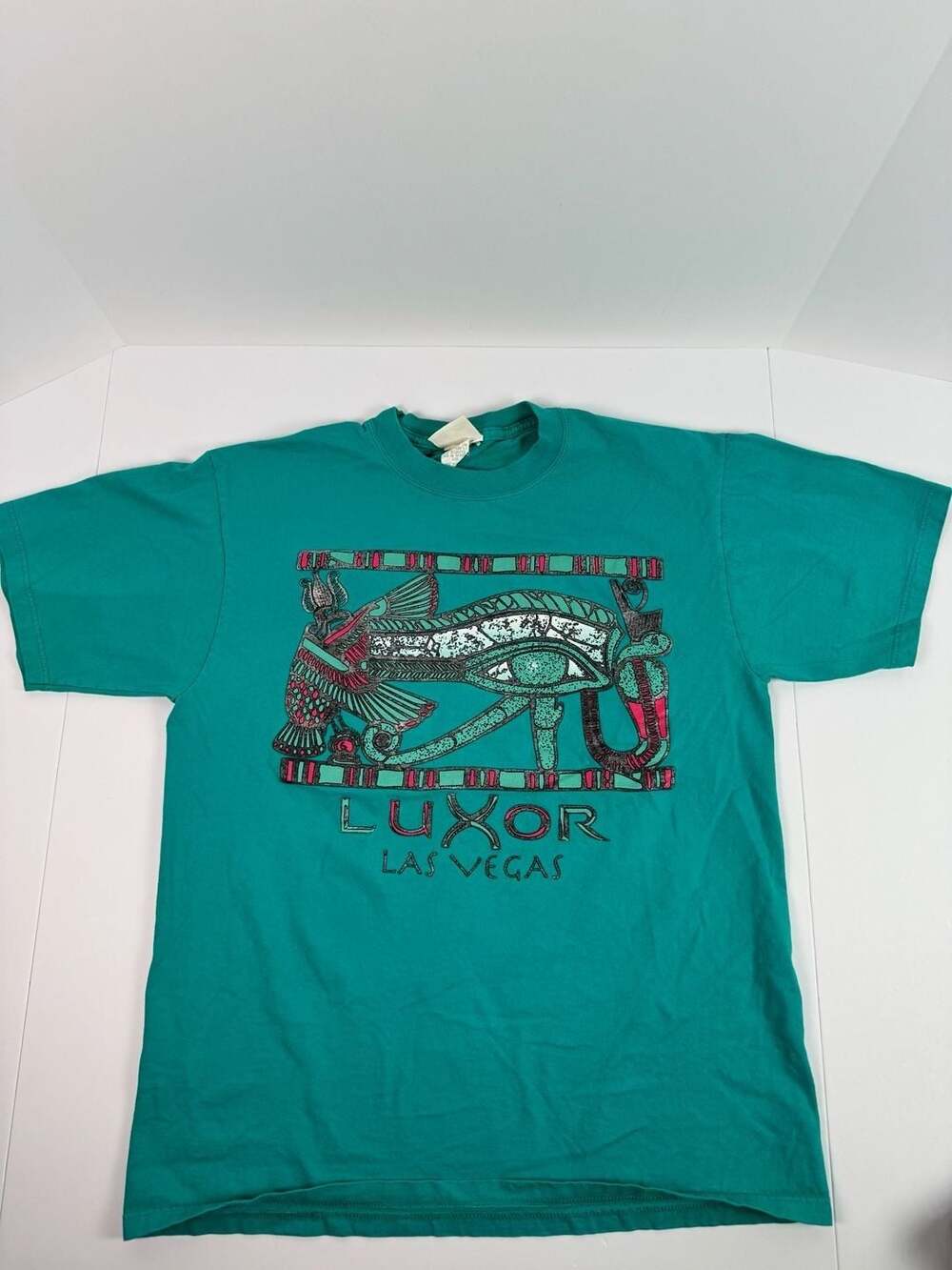 Vintage Luxor Las Vegas Eye of Horus Graphic T-Shirt Teal Medium